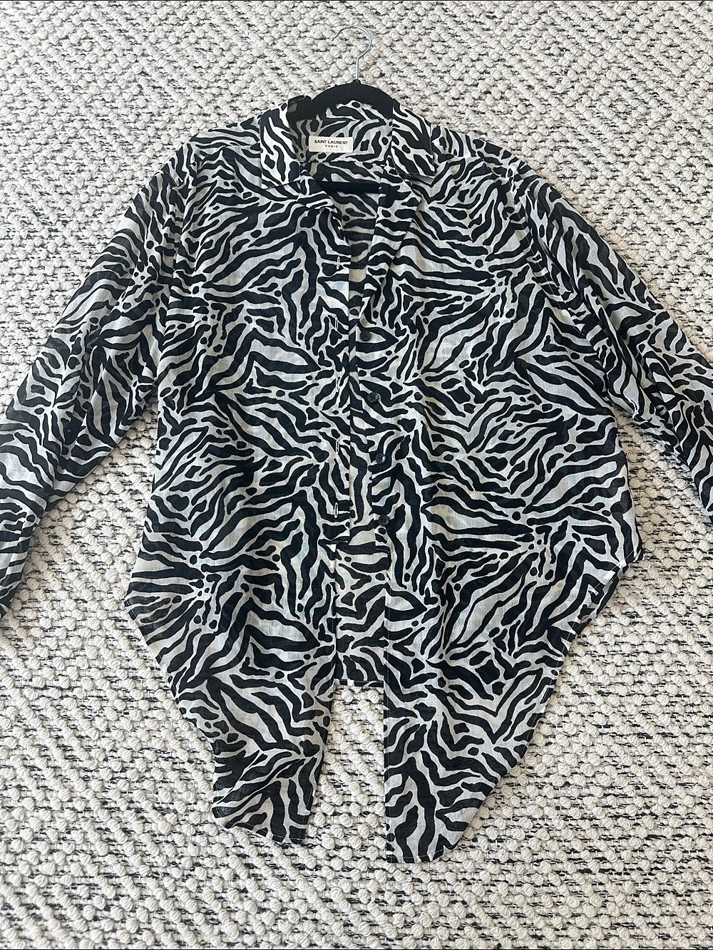Saint Laurent Zebra-Print Silk Blouse Button Down in Black & White